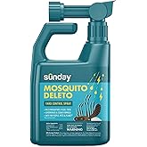 Sunday Mosquito Deleto - Mosquito Repellent & Bug Control Spray - Concentrated Lemongrass & Cedar Oils - for Mosquitoes, Fleas, & Ticks - Lasts up to 4 Weeks - Hose-On Sprayer, 32 Fl Oz
