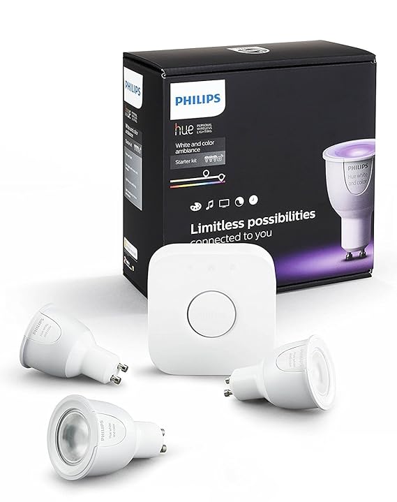 Philips Hue GU10 (3 x GU10 LED Light Bulbs, 1 Bridge), White and Colour