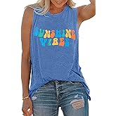 Sunshine Vibes Letter Print Vest T Shirt Women's Summer Sleeveless Graphic Tank Tops Casual Loose Workout Tees