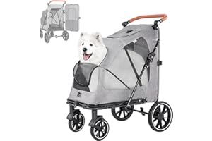LPOTIUS Dog Stroller for Large Dogs, Extra Large Dog Stroller with Adjustable Handlebar Foldable Pet Stroller for Medium Large Dogs Folding Dog Wagon, Gray
