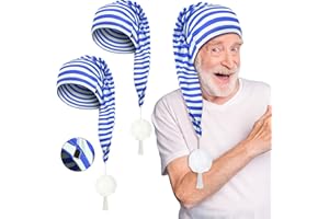 Eurzom 2 Pcs Men's Night Cap Adjustable Sleeping Cap Striped Pajama Hat with Pom Ball for Christmas Daily Costume Party