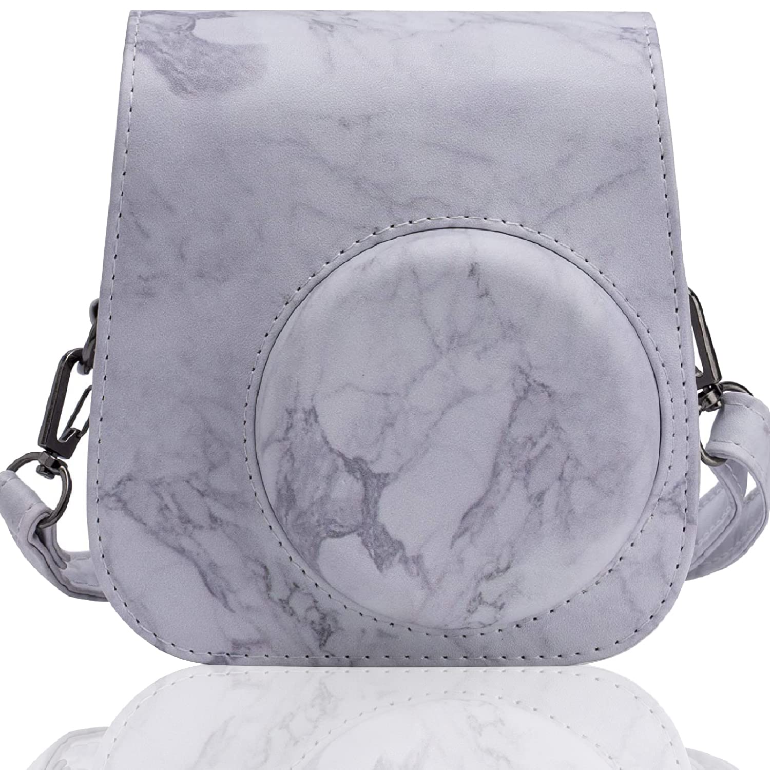 Frankmate Protective Case for Fujifilm Instax Mini 12 11 Instant Camera Leather Bag Cover with Removable Adjustable Strap (Marble)