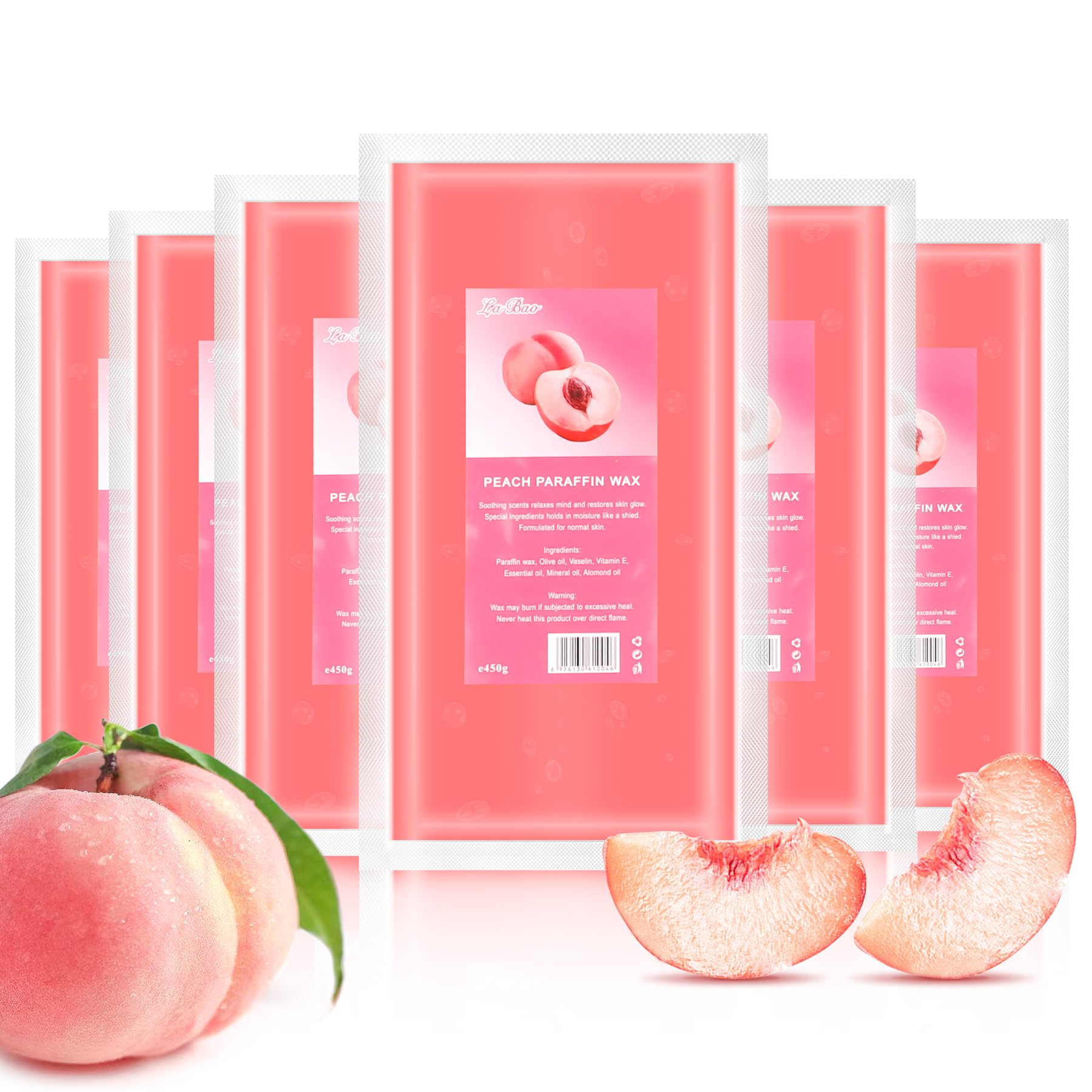 AYITOO Paraffin Wax Peach 2700g, Paraffin Wax for Hands and Feet Aesthetic Treatments Moisturizing Deeply Hydrates, Paraffin Wax Block Set 450 x 6 pcs for Family, Elderly