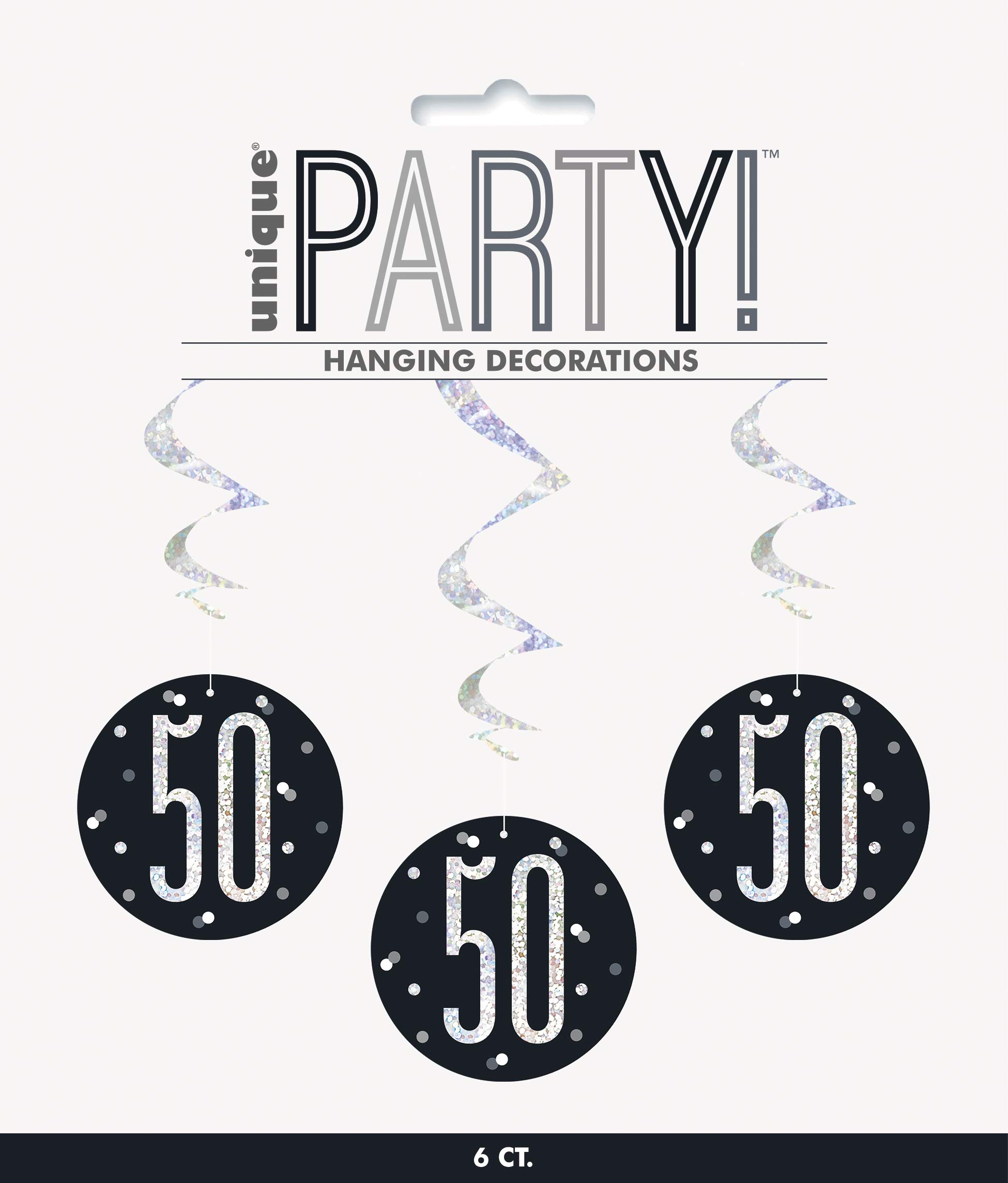 Prismatic 50th Birthday Swirl Hanging Decorations | 32" | Black | 6 Pcs.