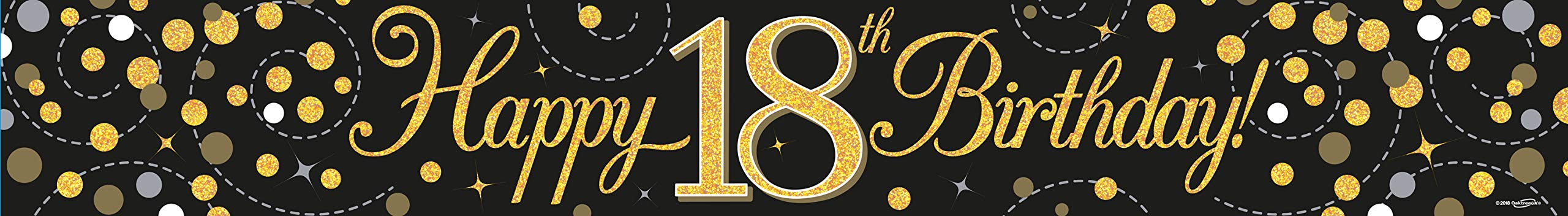 18th Birthday Black And Gold Birthday Party Foil Banner Pennant Age 18