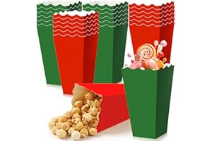 Mimorou 24 Pcs Christmas Popcorn Boxes Red and Green Paper Buckets Popcorn Candy Cookie Treat Containers for Xmas Movie Night Supplies Indoor Home Christmas Holiday Gift Party Favors