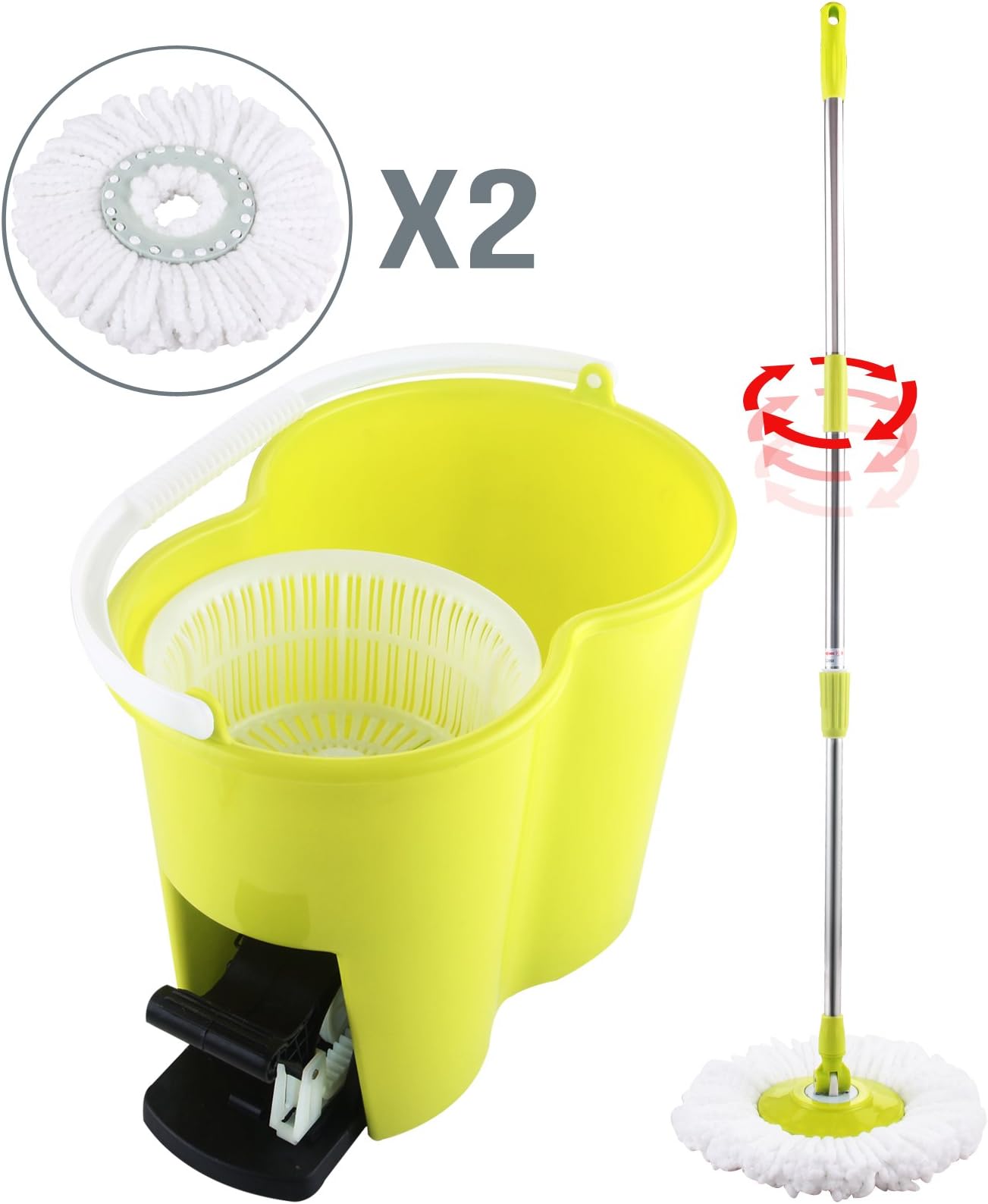 DFM Spinning Mop Magic Spin 360° Rotating Bucket 2 Head Easy Floor , Yellow