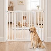DUMOS 30-40.5" Baby Gate for Stairs &amp; Doorways, Auto Close, White | 2 extensions included, one-hand open, swings both ways, steel frame, fits stairs, doorways &amp; hallways, no drilling needed