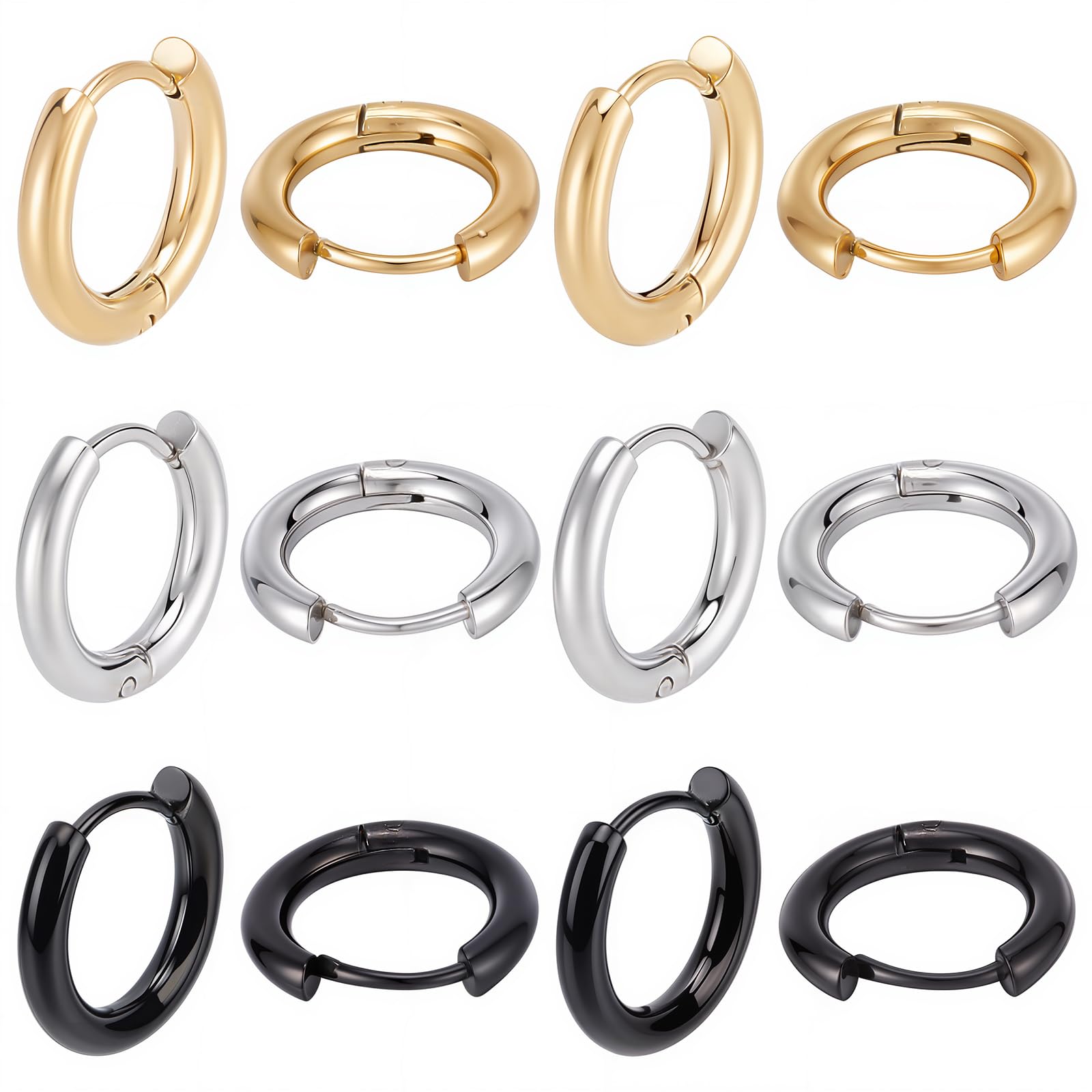 SUNNYCLUE 1 Box 24Pcs Huggie Hoop Earring Hooks 15mm Real 18K Gold Plated Round Leverback Huggie Hoops Earrings Backs Silver Golden Black Lever Back Leverbacks for Jewellery Making Findings Adult DIY