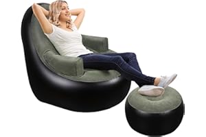 MIICASA Inflatable Chair with Armrest & Ottoman, Blow Up Inflatable Sofa Chair, Folding Lazy Sofa Without Pump, Inflatable Fu
