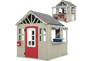 Delta Children MySize Deluxe Outdoor Playhouse with Play Sink with Running Water, Picnic Table & Mailbox – Premium Wooden Cedar Playhouse for Kids, Grey