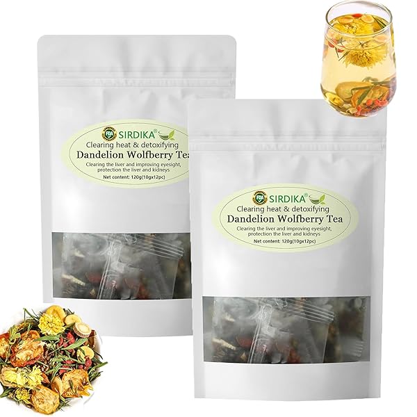 DANDELION WOLFBERRY TEA BAGS, DANDELION WOLFBERRY TEA ORGANIC KIDNEYS & LIVER TEA CHINESE WOLFBERRY TEA WITH SEVEN HERBAL INGREDIENTS (2BAG(24PCS))