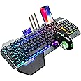 Wireless Gaming Keyboard and Mouse,RGB Backlit Rechargeable Keyboard Mouse with 5000mAh Battery Metal Panel,Removable Hand Rest Mechanical Feel Keyboard and 7 Color Gaming Mute Mouse for PC Gamer