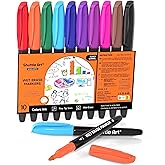 Shuttle Art Wet Erase Markers, 10 Colors 1mm Fine Tip Smudge-Free Markers, Use on Laminated Calendars, Overhead Projectors, Schedules, Whiteboards, Transparencies, Glass, Wipe with Water