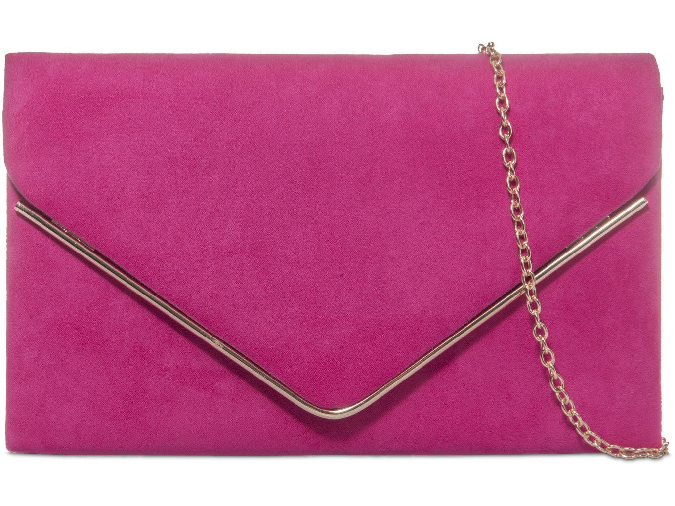 Purple Possum® Pink Envelope Clutch Fuchsia Faux Suede Evening Bag Ladies Cerise Shoulder Bag Prom Wedding Handbag