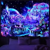 Obsecolors Blacklight Tapestry Fantasy Tree of Life Tapestry UV Reactive Galaxy Space Tapestries Colorful Plant Floral Mountain Landscape Tapestries Wall Hanging for Bedroom