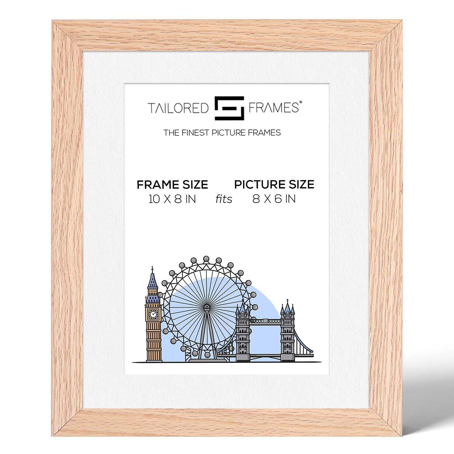 Tailored Frames 99 Solid Natural Oak 10" x 8" Frame for 8" x 6" Picture | Single Picture Frames | Table Top & Wall Hanging Type | Photo Frame with White Mount