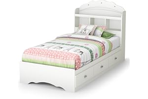 South Shore Tiara Wood Twin Bookcase Storage Bed in Pure White