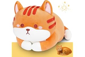 Sprinqdawin Weighted Cat Stuffed Animals,3.0lb Kawaii Cat Plush,Soft Weighted Cat Plush Toys,Cute Plushies Kitty Stuffed Animal,Hugging Plush Body Pillow for Adults Kids Birthday(16”,Orange)