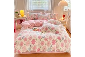 KASBLUEL Twin Bedding Sets, Pink Floral Duvet Cover Flowers Print Aesthetic Comforter Covers, Ultra Fluffy Blanket Soft Cute Kawaii Bed Set for Toddler Teen Kids Girls Twin XL Size