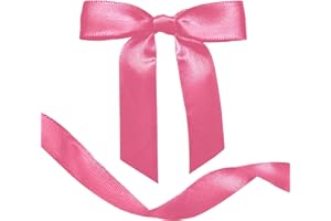 RAINBOW PANA RainbowPana 60 Pack 3" Twist Tie Bows and 10ft Ribbon, Luxury Hot Pink Satin Ribbon Pretied Bows, Premade Craft Decoration for Package Cake Pop Favors Cookie, Gift Wrapping Baby Shower Wedding