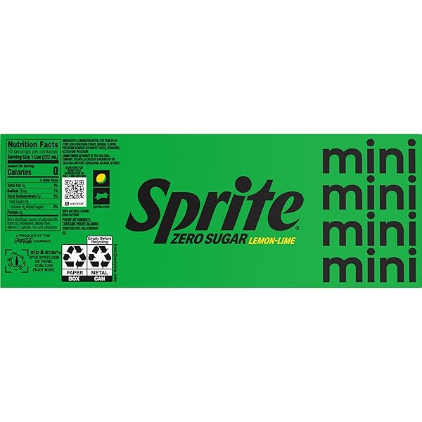 SPRITE ZERO SUGAR LEMON LIME DIET SODA POP SOFT DRINKS, 7.5 FL OZ, 10 PACK