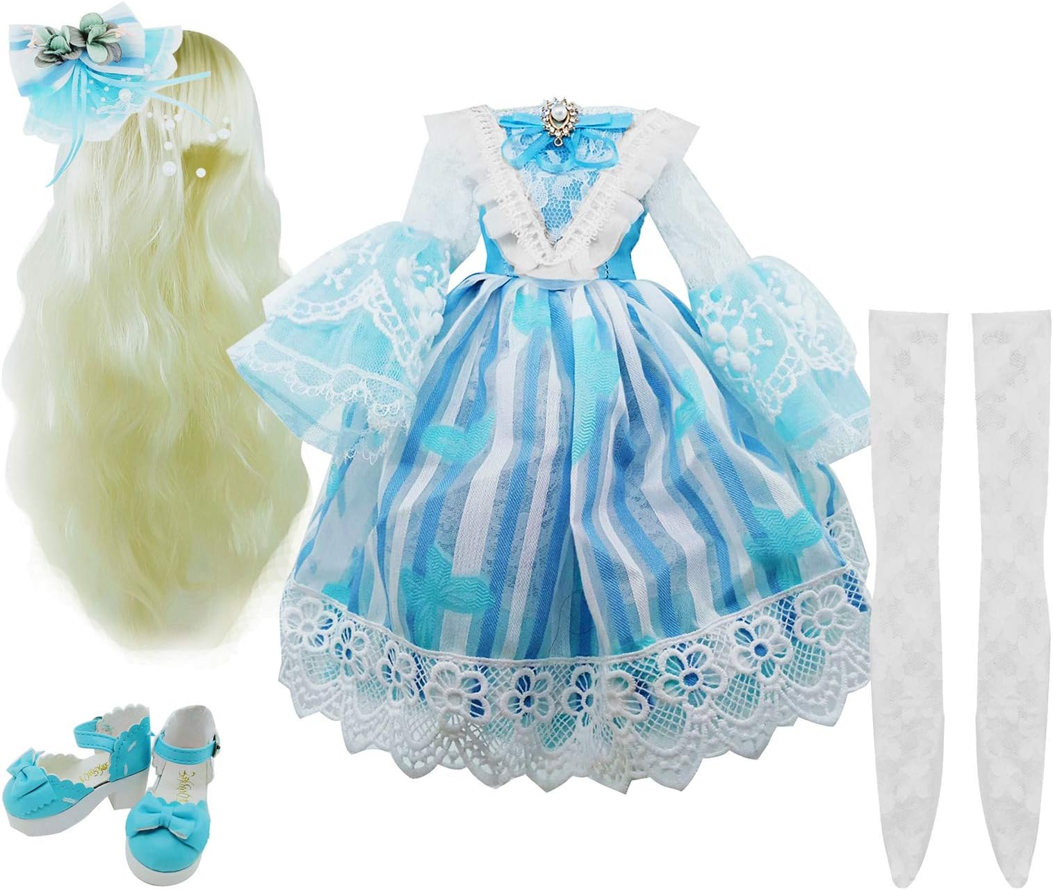 EVA BJD Set of Skirt Wigs Shoes Socks Accessories Full Set for 1/3 BJD Dolls Ball Jointed Dolls 22in - 24in 60cm (Blue)