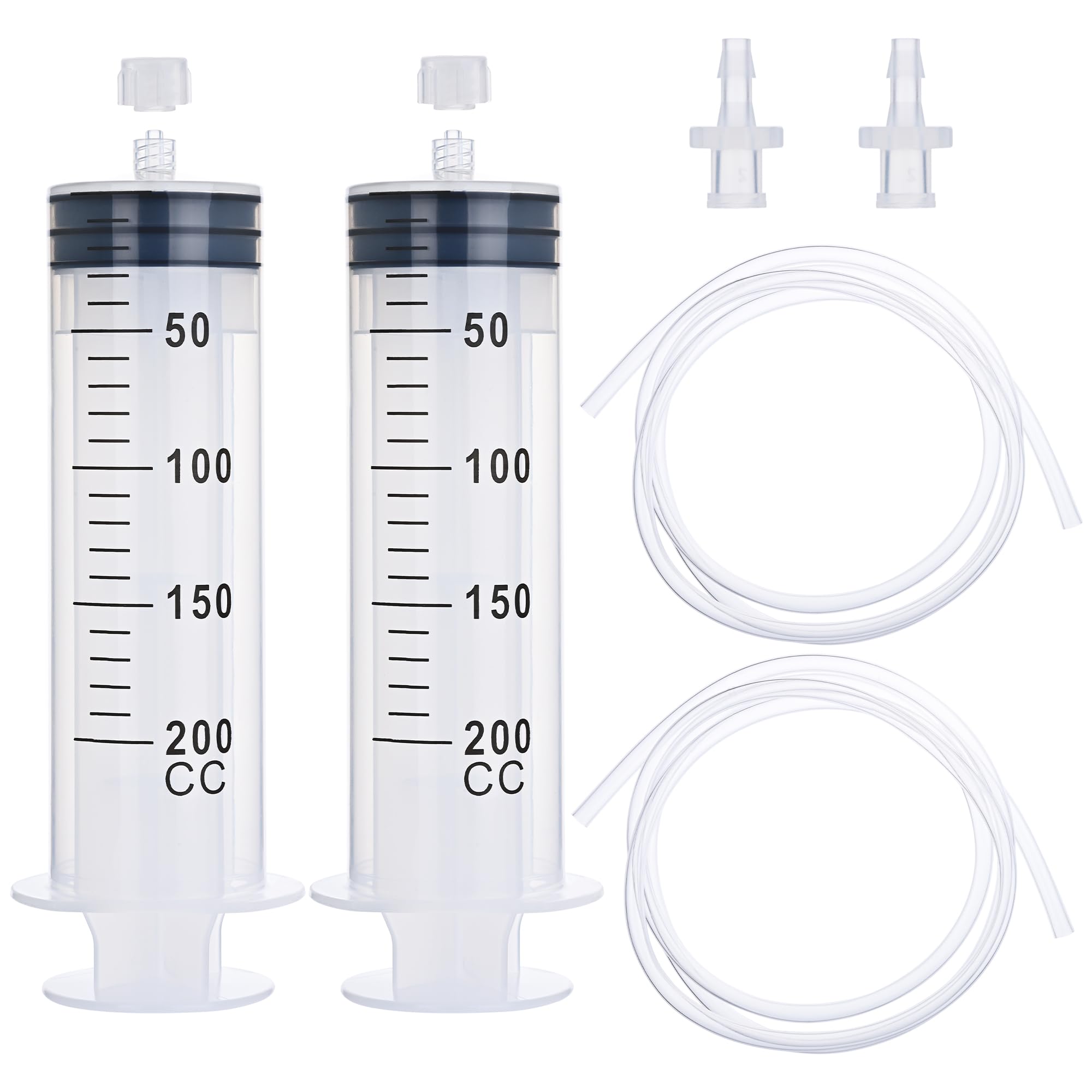 Photo 1 of 2 Pack 200ml Luer Lock Syringe with 39" Tube, 200cc Large Plastic Syringe for Liquid, Oil, Feeding, Watering