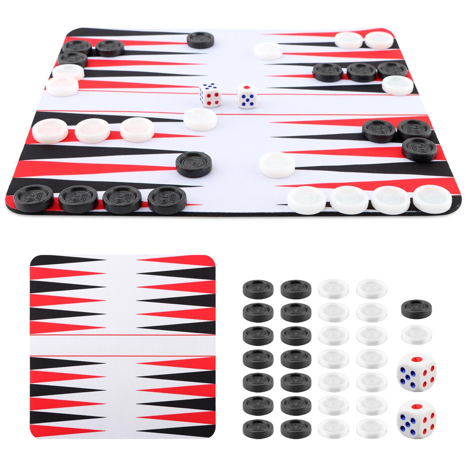 Photo 1 of 10 Inch Backgammon Sets for Adults, Classic Strategy Board Game Set with Checkers & Dice, Portable Roll-Up Travel Backgammon Game (Color:red+Black)
