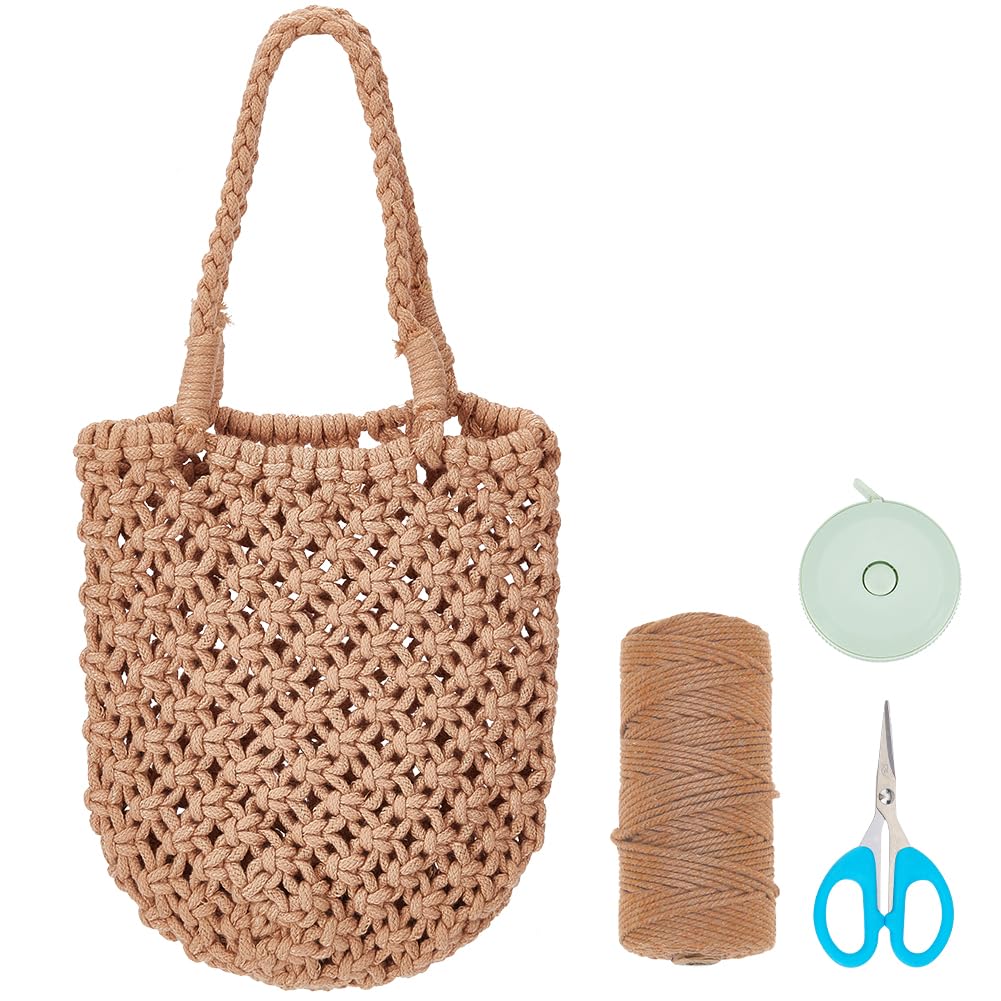 WEBEEDY Macrame Bag DIY Kit Bohemian Handbag Macrame Bucklet Bag Set for Adults Beginners, Includes 3mm Macrame Cord, Crochet Bags for Women Holiday Beach Decor, with Instruction(Milk Coffee Color)
