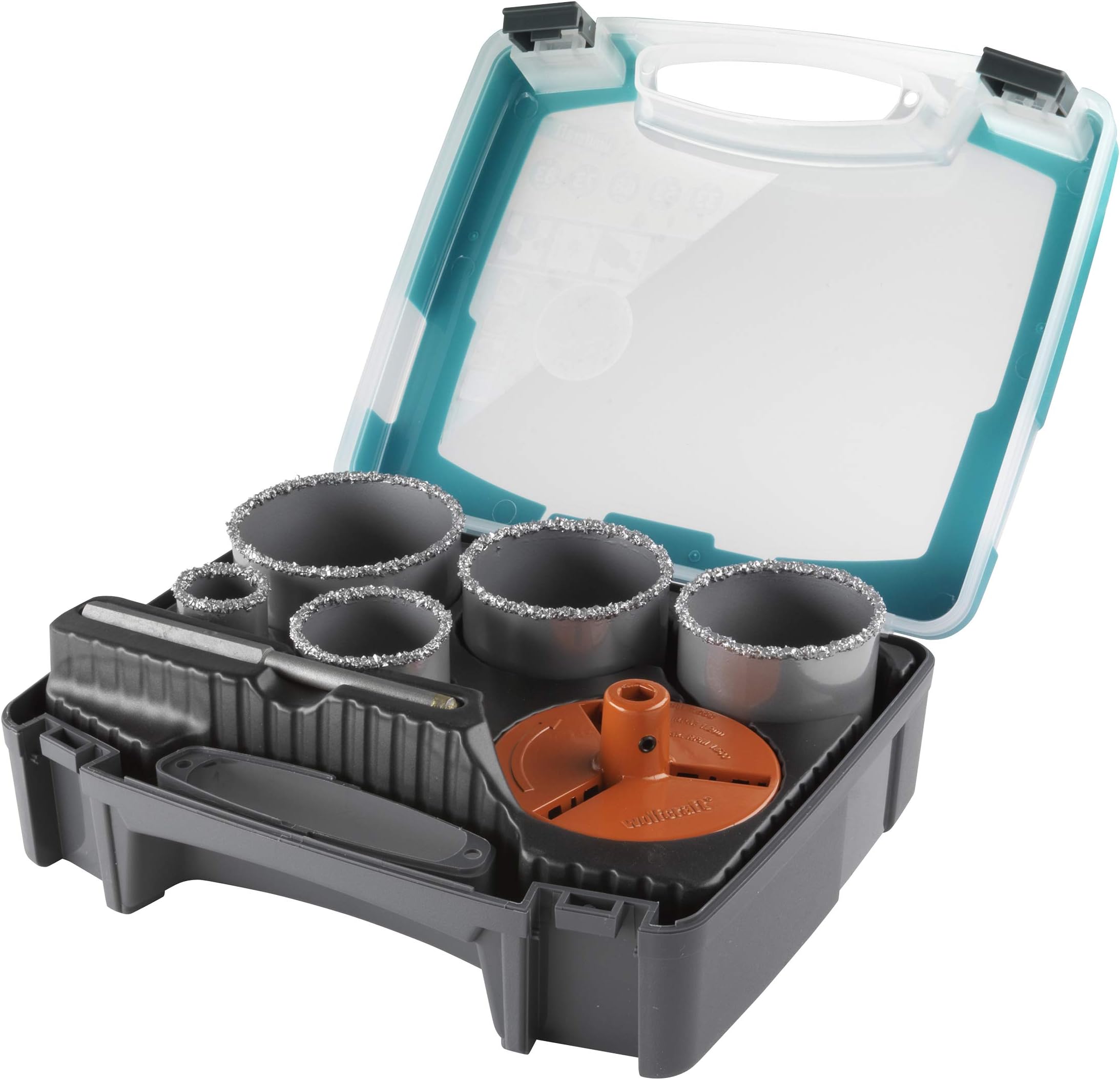 wolfcraft Annular Bit Insert Set, Tungsten Carbide Coated, 7 Pcs. I 3464000 I For brick walls and stone, Ø 33-83 mm, cutting depth 55 mm