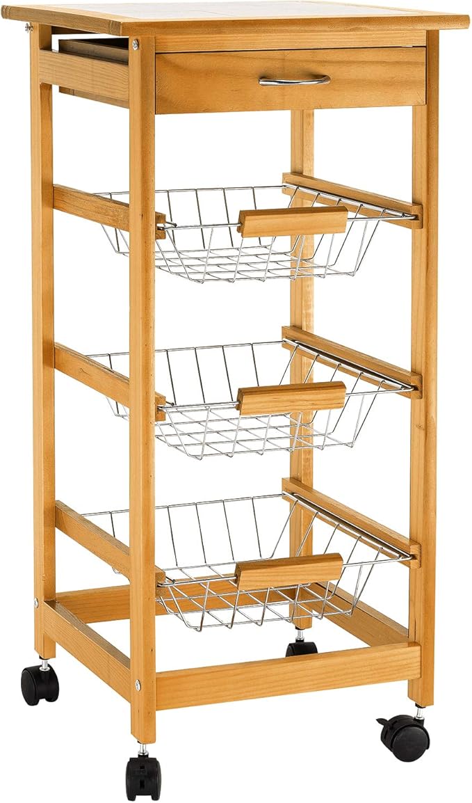 WOLTU Carrito de Cocina Carro Camarera de Servir Multiusos 3 Cestas,con
