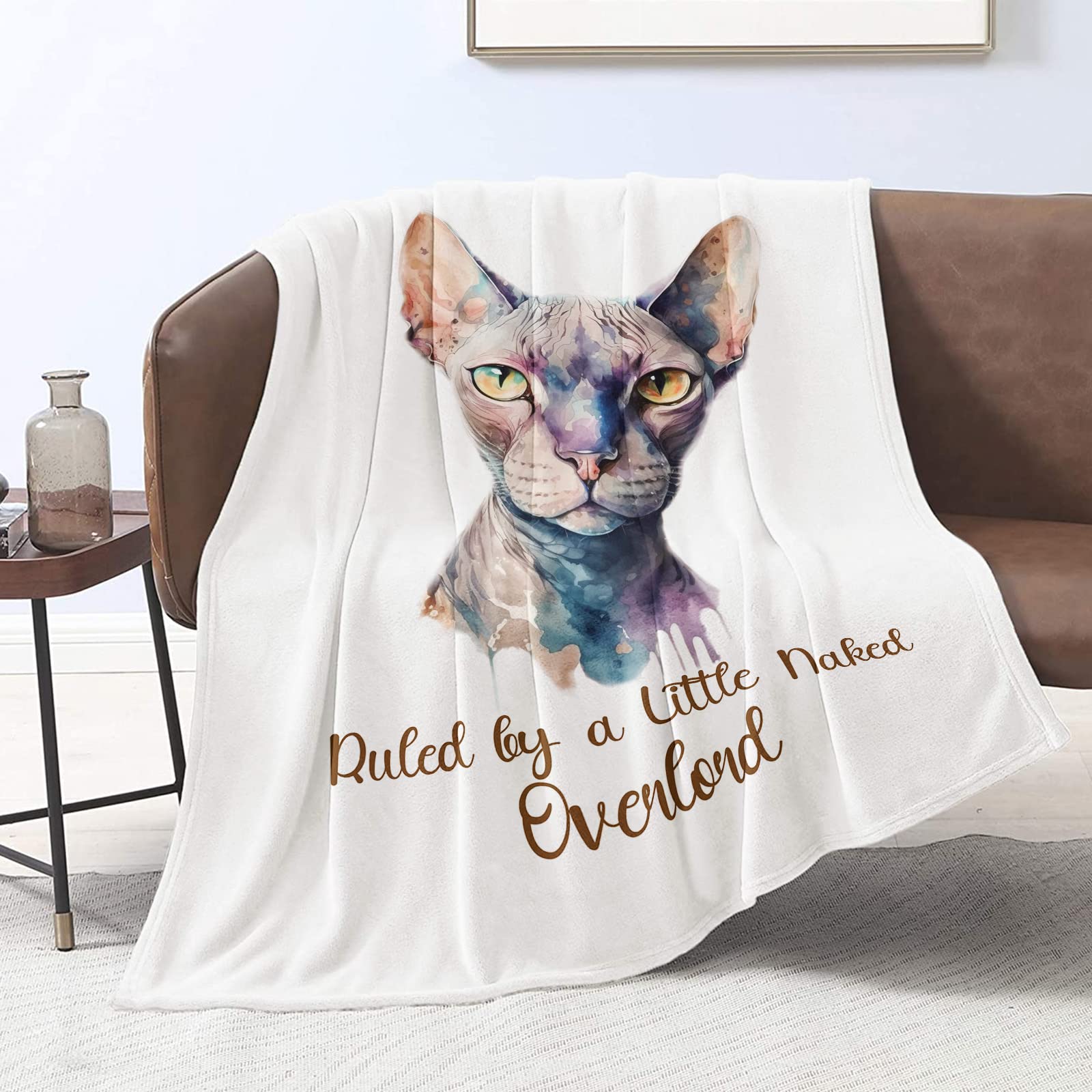 Domgoge Sphynx Cat Blanket for Women Girls Hairless Gifts Throw Blankets Lover Cool Print Flannel Fleece Couch Lightweight All Season, 130cm x 152cm, Sphynx White