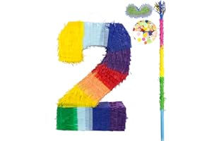 kaimei Number Pinata Small Pinata for Birthday Anniversary Celebration Decoration Theme Party Cinco de Mayo Fiesta Supplies with Stick Multicolor Colorful Pinata