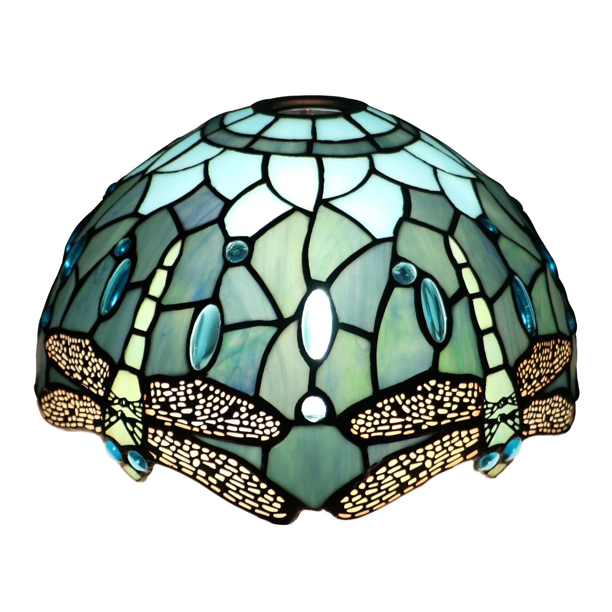 Photo 1 of HWDFEI Tiffany Lamp Shade 12 Inch Accessories Replacement Stained Glass Lampshade Only for Arched Floor Lamp, Pendant Light(Green Dragonfly Q)