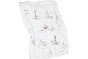 JACK DEMPSEY NEEDLE ART Jack Dempsey Stamped White Lap Quilt Top, 40 by 60-Inch, Lighthouses