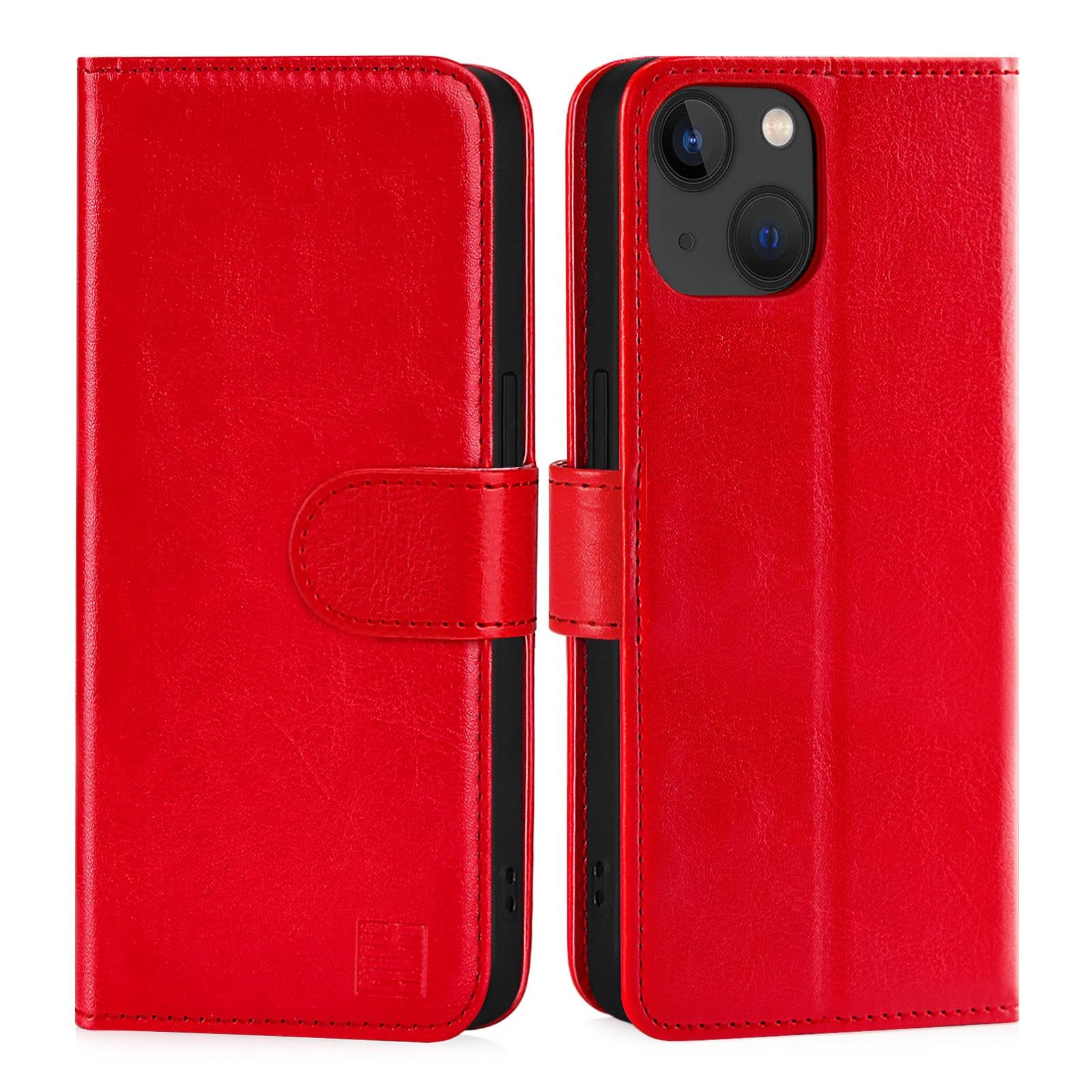 32nd Book Wallet PU Leather Case Cover for Apple iPhone 15 Pro (6.1"), Flip Case With RFID Blocking Card Slots, Magnetic Closure and Built In Stand - Red
