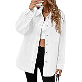 Tankaneo Womens Oversized Denim Shirt Jacket Button Down Long Sleeve Fall Casual Jean Shackets