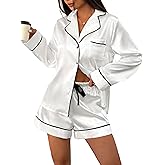 Remidoo Women Silk Pajamas Button Down Pajama Set Long Sleeve and Short Sets 2 Piece Loungwear