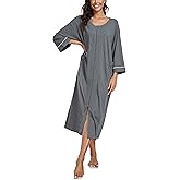 COLORFULLEAF 100% Cotton Zipper Robes for Women 3/4 Sleeve Bathrobe Lightweight with Pockets Loungewear