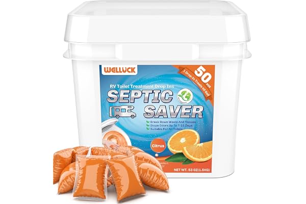 WELLUCK 50 Packs RV Toilet Treatment Drop Ins, Black Tank Deodorizer for Camper, Marine Portable Toilet, Break Down Waste and