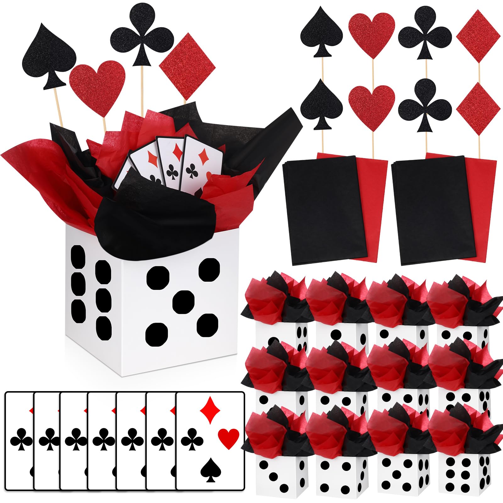 Photo 1 of WinnerWhy 12 Sets Casino Party Decorations Themed Table Centerpieces Casino Night Table Party Toppers with Dice Box Poker Cutouts and Sticks for Night Decor Birthday