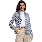 Allegra K Plaid Shirt Women Button Down Long Sleeve Collared Shirts Gingham Top Casual Work Blouse