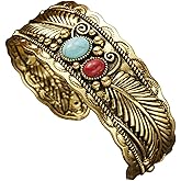 A-yeite Vintage Gold Silver Plated Butterfly Leaf Cuff Bracelet Chunky Bohemian Turquoise Adjustable Western Cowgirl Bangle Bracelets for Women Summer Beach Jewelry Gifts