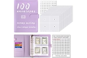 Vodolo 100 Envelopes Money Savings Challenges Book,Storage Budgeting Binder Budget Book Cash Saving Challenge Box kit with Pouches,Family Emergency Binder （Purple）