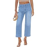 LookbookStore Wide Leg Cropped Jeans for Women High Waisted Stretchy Denim Jean Pants Baggy Flare Trouser Jeans Pockets