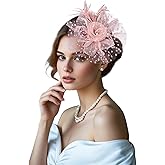 CURASA Fascinators Hats for Women 20s Vintage Tea Party Derby Hats Mesh Flower Pearl Feathers Clip Cocktail Ribbons Headpiece