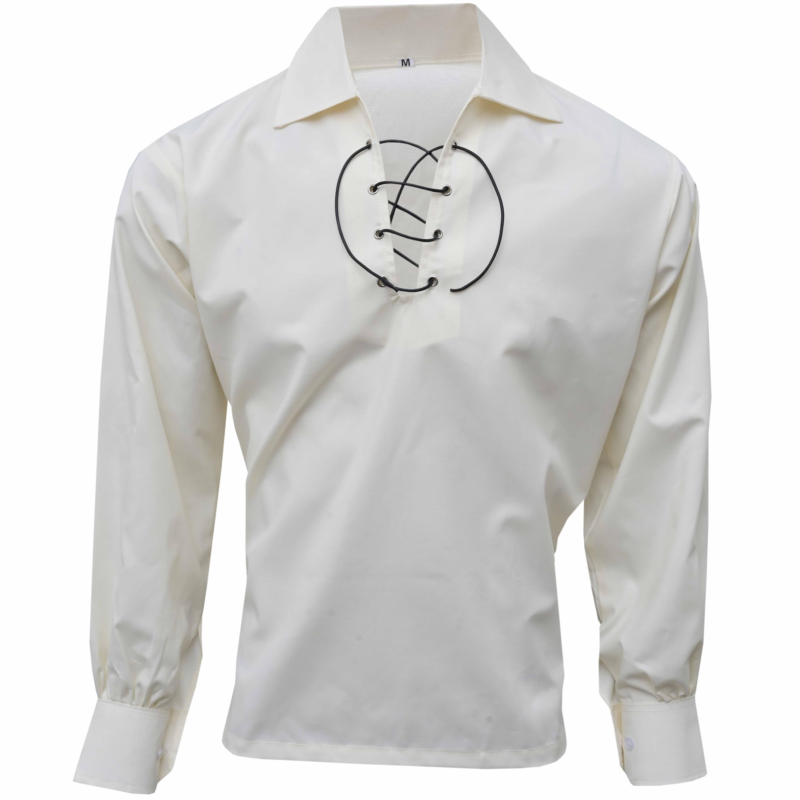 Menβs Jacobite Ghillie Kilt Shirt β Long Sleeve Scottish Highland Top with Lace-Up Neck β Medieval Renaissance Pirate Costume Shirt for Formal & Casual Wear (Off White, Medium)