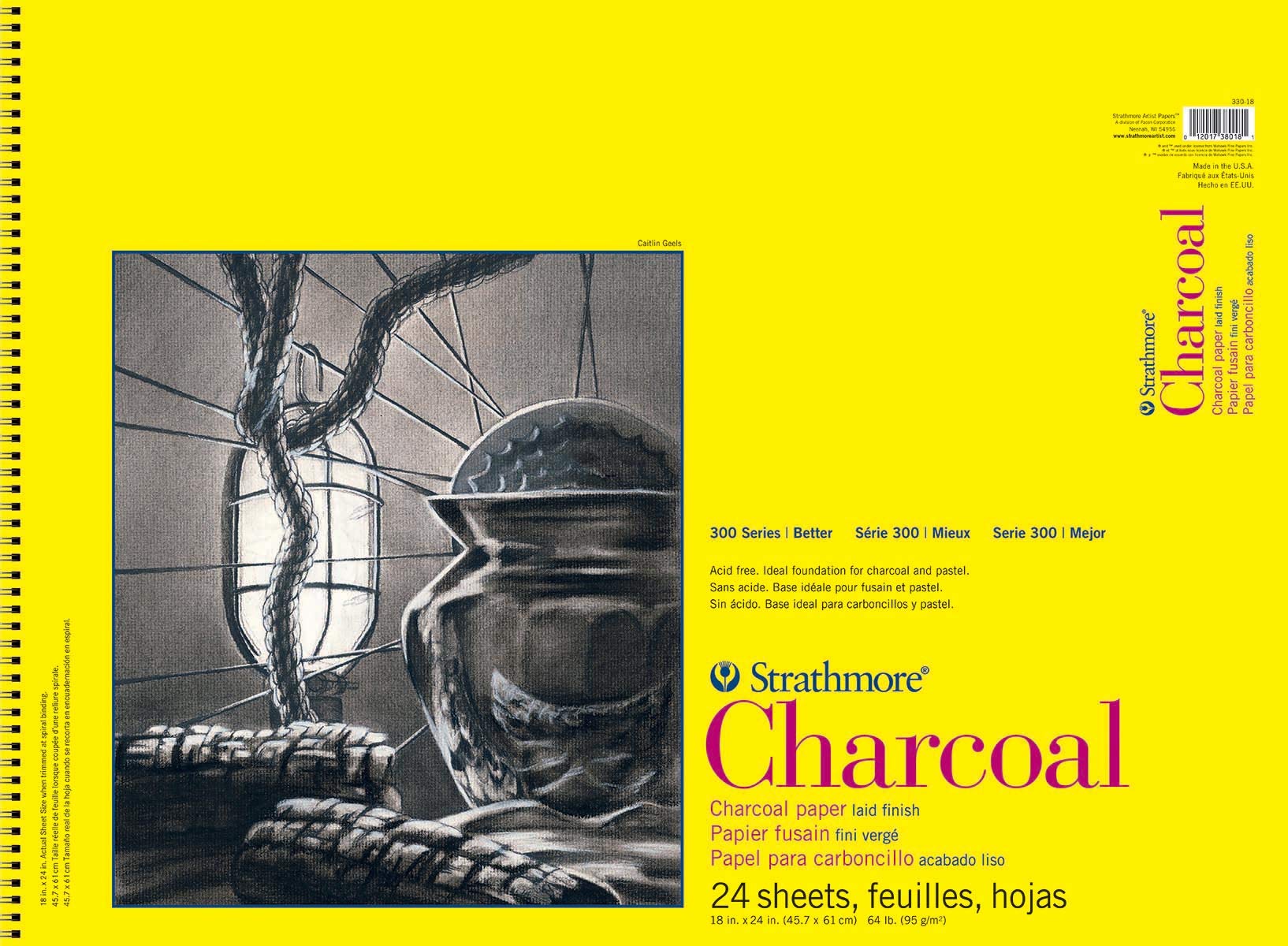 Pro-Art 330180 Strathmore Charcoal Spiral Paper Pad 18-inch x 24-inch, 24 Sheets — image 1