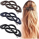 Deozu 3 Pcs Vintage French Barrette Clips, Decorative Strong Hold Grip Barrette Hair Clip, No Slip Styling French Hair Accessories for Women (Black+Brown+Dark Blue)